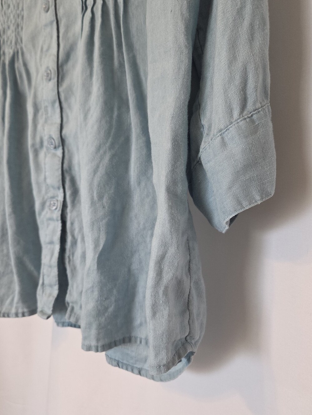 Linen Button Down Pintuck Blouse - Picture 3 of 13